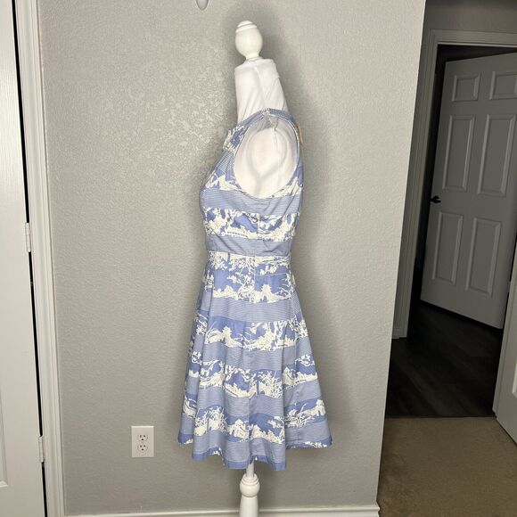 Pearl Southern Couture Sz 4 Marcella Asian Print Dress Lace Up Back Blue - Picture 6 of 10